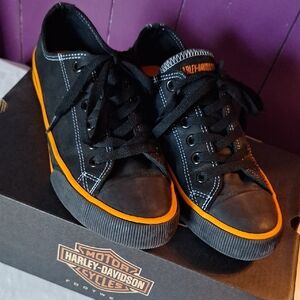 Harley-Davidson Women's Black Sneakers with Orange Trim